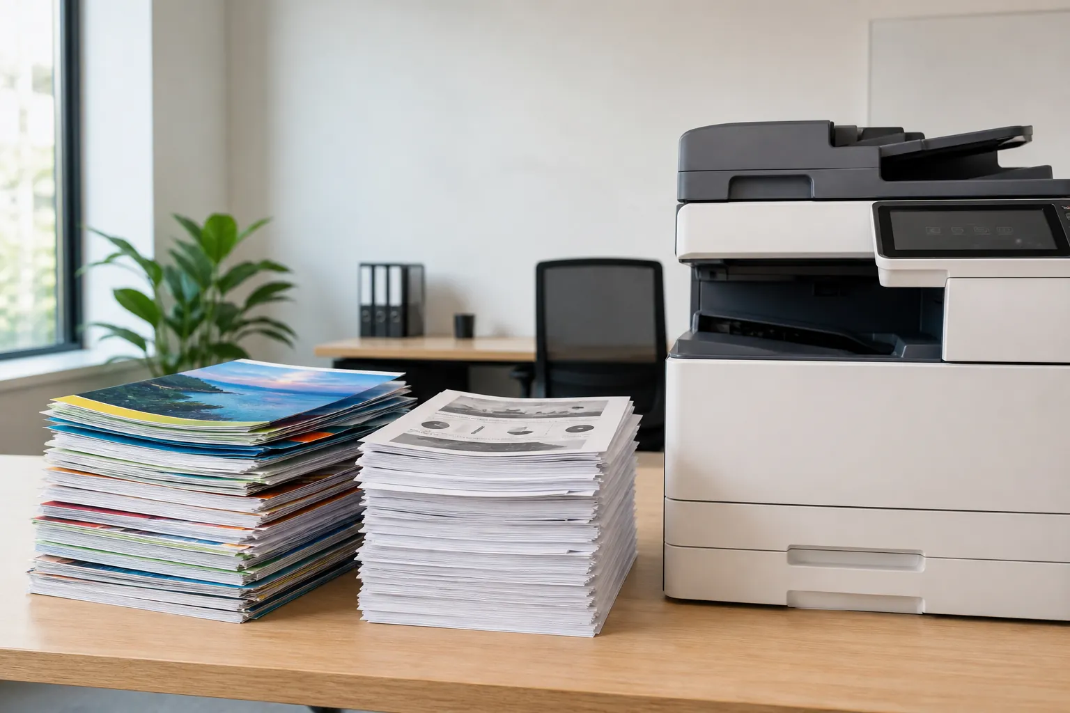 Office team evaluating copier equipment and document workflow