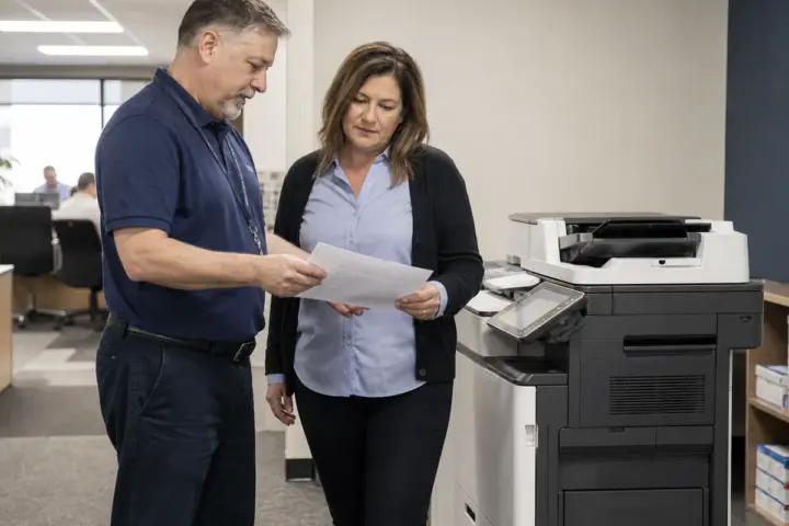 Accounting office staff scanning client records