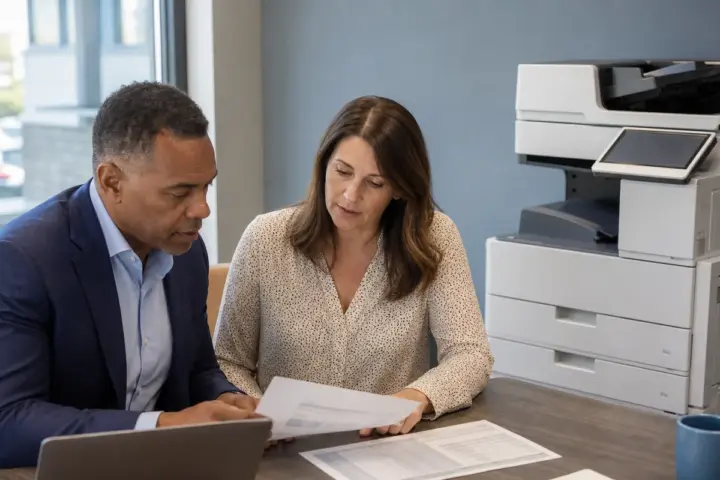 Operations team reviewing a multi-location copier fleet